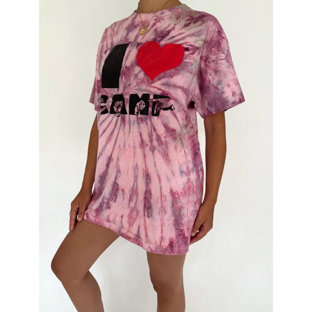 90s vintage purple tie dye I LOVE CAMP fun summer graphic cotton tshirt - Picture 3 of 9